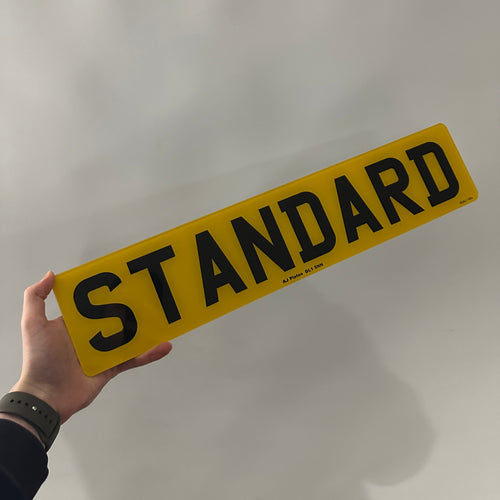 AJ Plates 2D standard number plate with flat printed black characters