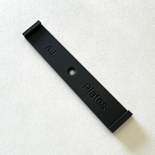 Number plate slide fitting bracket, close-up detail